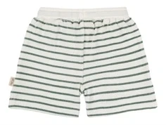 Råhvide shorts i frottékvalitet med grønne striber fra Petit Piao PP733 off white green bagfra